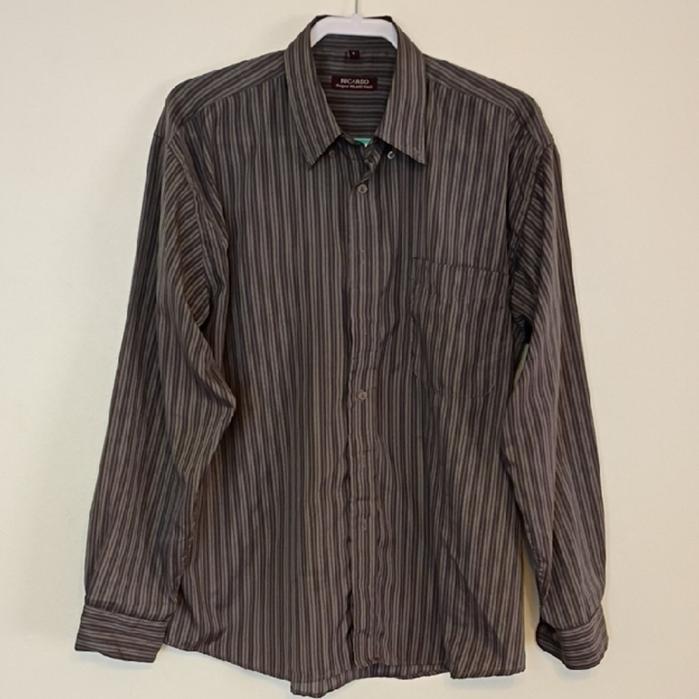 Ricardo Brown Casual Button Down Shirt with Woven Fabric